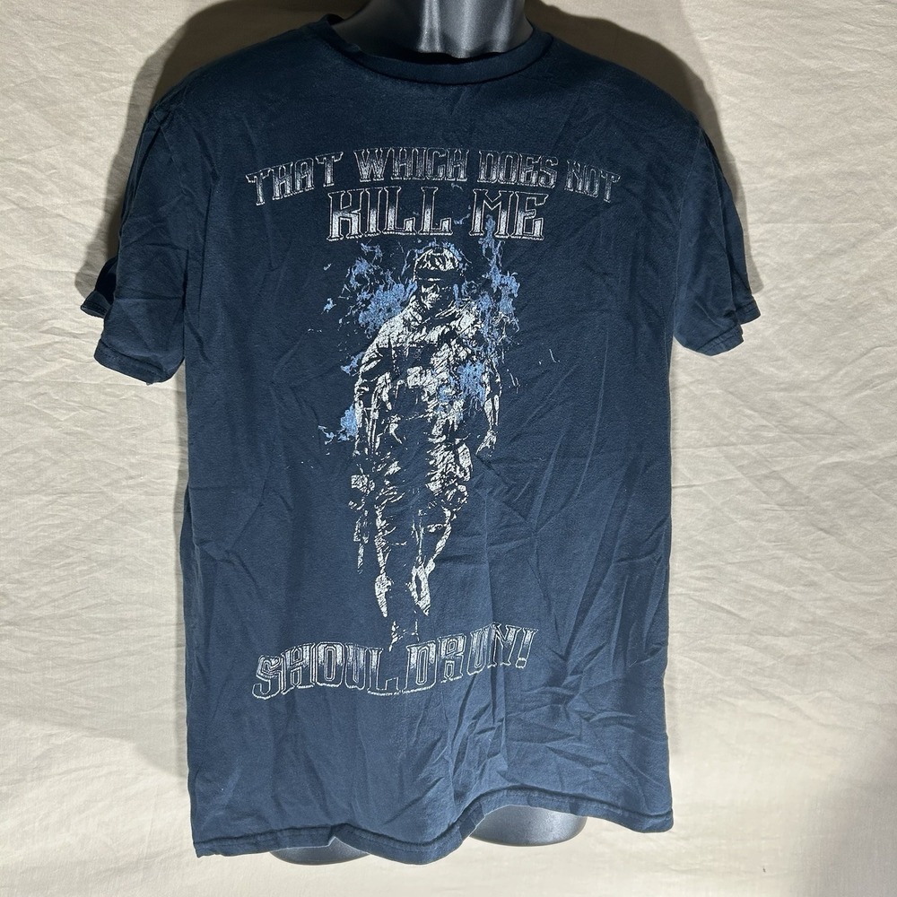 Military Themed That Which Does Not Kill Me Should Run Black Graphic Shirt